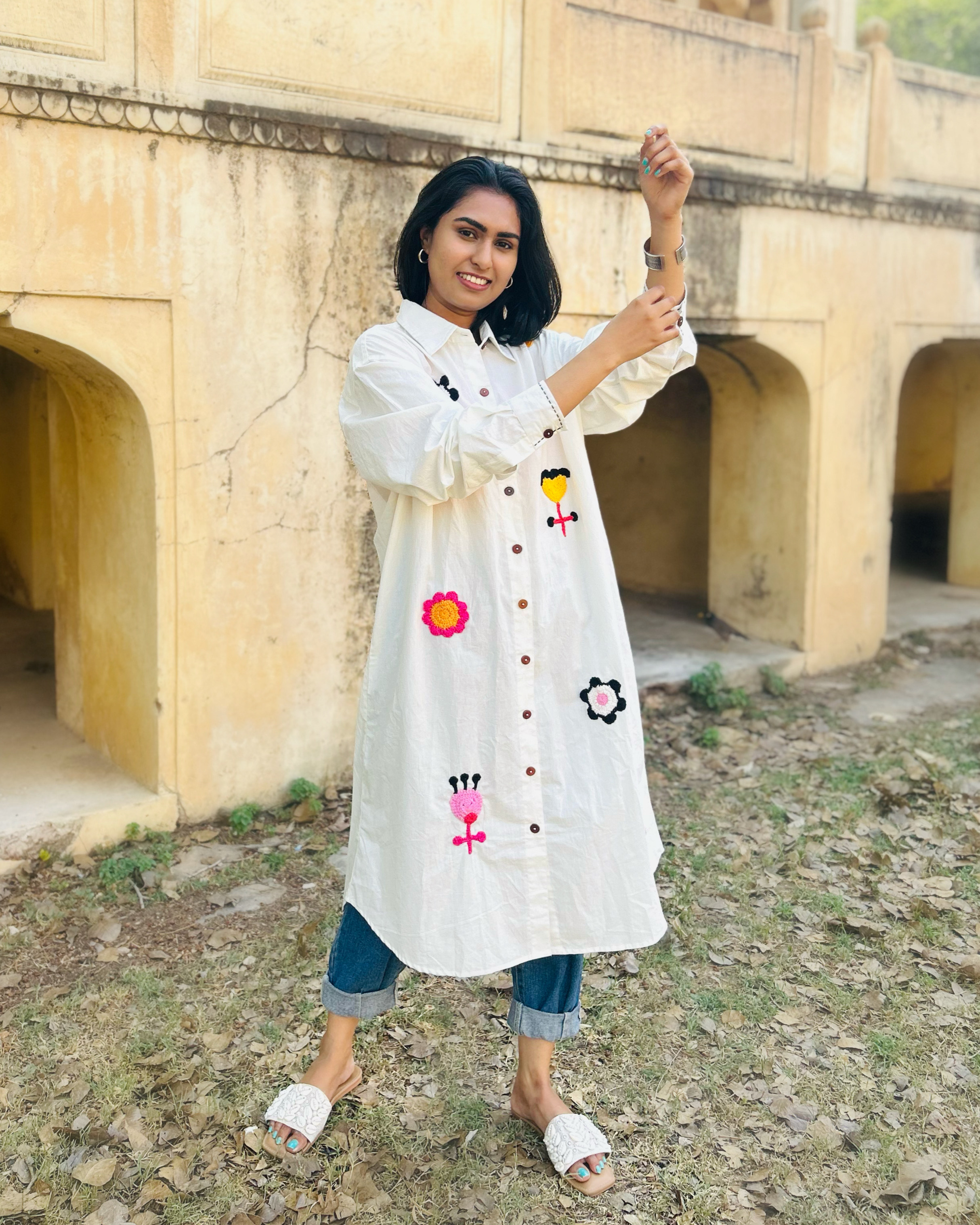BYASH BASANTI Khadi Fusion Long Shirt — Movement Shot